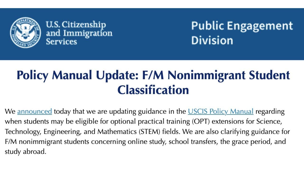USCIS更新「国际学生指南」